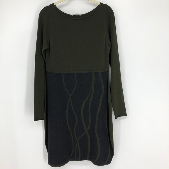 Sarah Pacini Two-Tone Moss Green & Black Long Sleeve Midi Dress size ~L - Picture 11 of 11